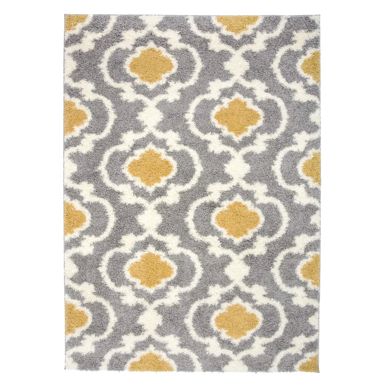 Hegwood Geometric Shag Area Rug in Mustard Yellow, Rectangle 5'3
