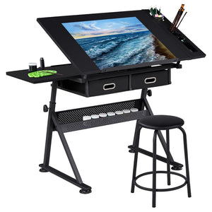 Height Adjustable Drafting Table and Chair Set