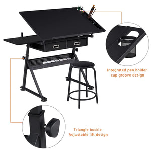 Height Adjustable Drafting Table and Chair Set