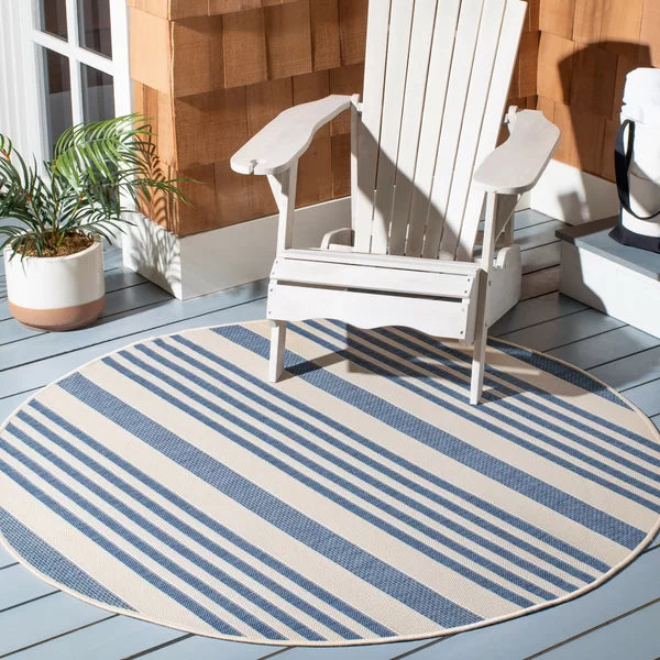 Herefordshire Striped Indoor / Outdoor Area Rug in Beige/Blue 6'7