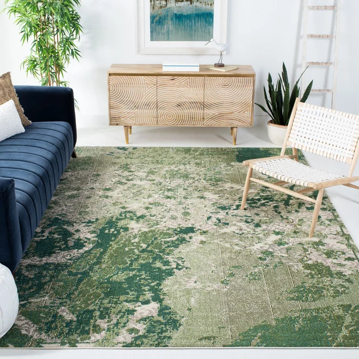 Hester Street Abstract Area Rug in Green/Ivory, Rectangle 4' x 6'