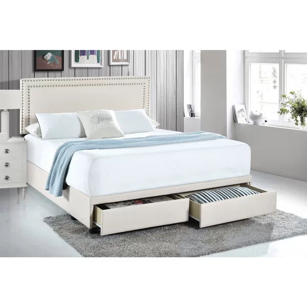 Fog Highwoods Upholstered Low Profile Storage Platform Bed queen