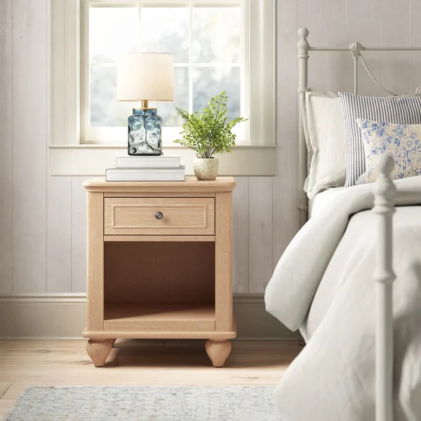 Hinton 28.25'' Tall 1 - Drawer Nightstand in White Washed Maple