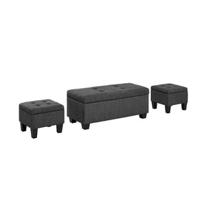 Hirsh 3 Piece Storage Ottoman Set: Charcoal (SB1184)