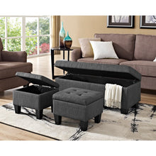 Load image into Gallery viewer, Hirsh 3 Piece Storage Ottoman Set: Charcoal (SB1184)
