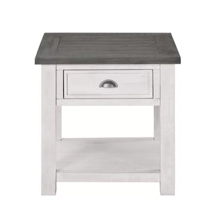 White/Gray Holliman 24'' Tall Solid Wood End Table with Storage