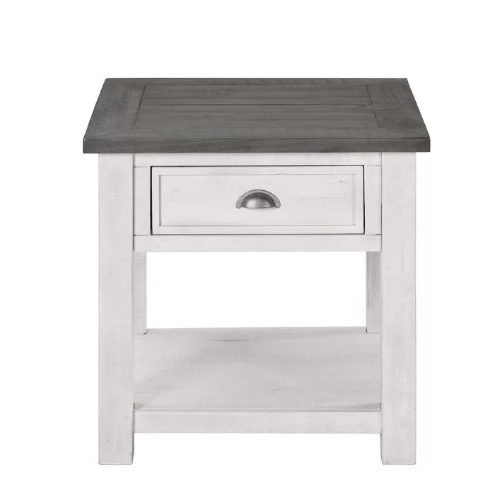 White/Gray Holliman 24'' Tall Solid Wood End Table with Storage