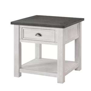White/Gray Holliman 24'' Tall Solid Wood End Table with Storage