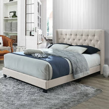Load image into Gallery viewer, Queen Beige Linen Holliston Tufted Upholstered Low Profile Standard Bed

