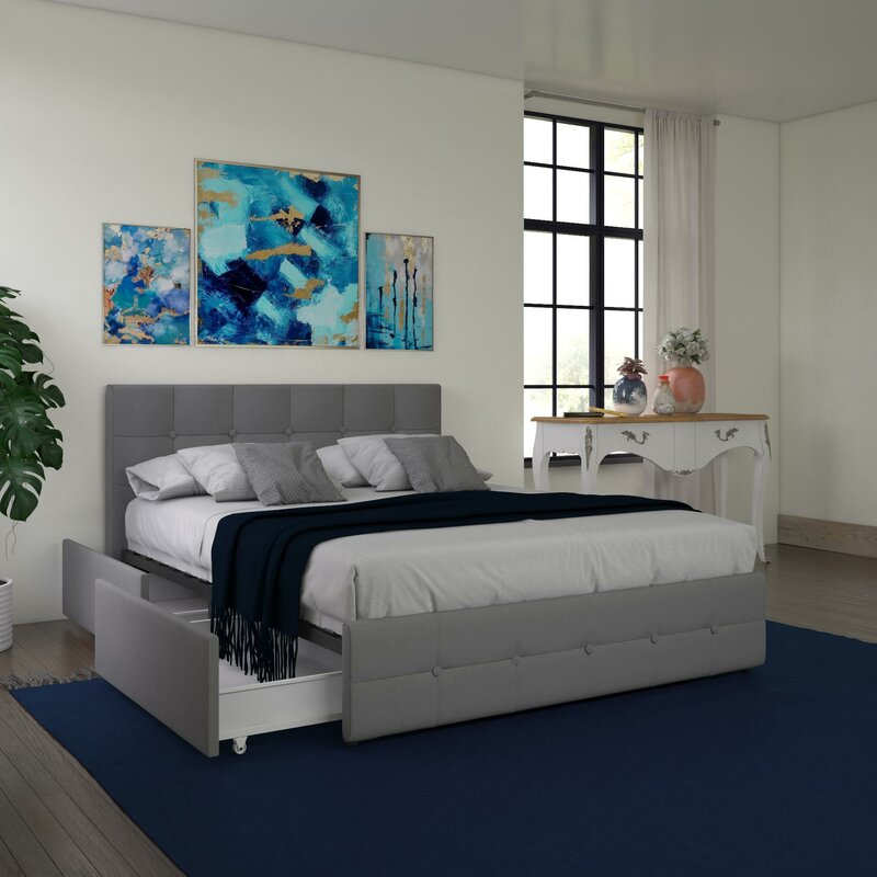 Full Gray Houchins  Tufted Upholstered Low Profile Storage Platform Bed MRM2488