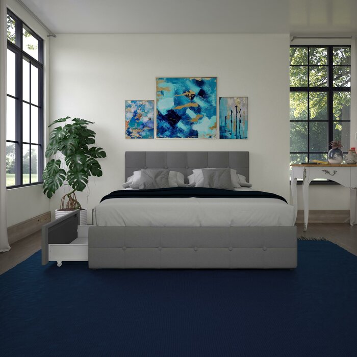 Queen Gray Houchins Upholstered Storage Platform Bed #1188HW