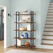 Load image into Gallery viewer, (5 Shelves) 70” H x 41” W x 13”D Rustic Brown/Black Hoyt 70&#39;&#39; H x 41&#39;&#39; W Steel Etagere Bookcase
