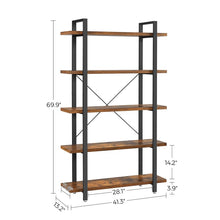 Load image into Gallery viewer, (5 Shelves) 70” H x 41” W x 13”D Rustic Brown/Black Hoyt 70&#39;&#39; H x 41&#39;&#39; W Steel Etagere Bookcase
