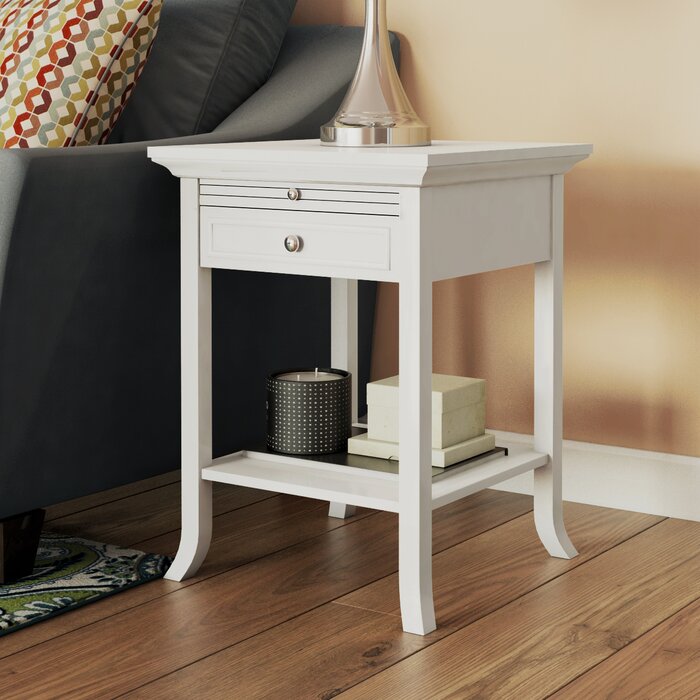 Hugh Marble Top End Table with Storage in White #9871
