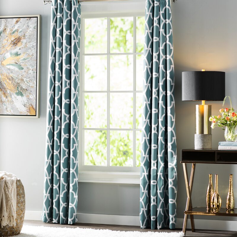 Hulett Geometric Room Darkening Thermal Grommet Curtain Panels (Set of 2) GL226