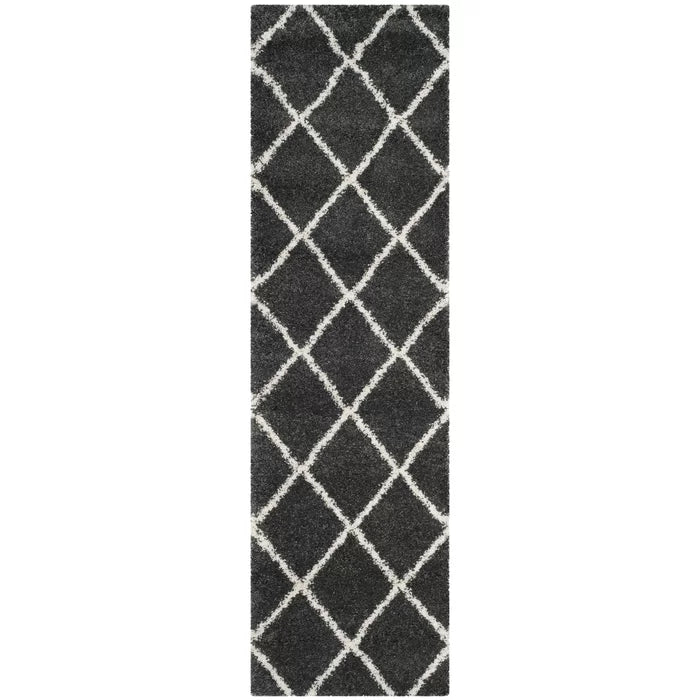 Humberto Geometric Area Rug in Dark Gray/Ivory, Runner 2'3