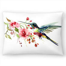 Load image into Gallery viewer, 14&quot; H x 20&quot; W Hummingbird and Flowers Rectangular Pillow Cover &amp; Insert
