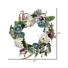 Load image into Gallery viewer, Rose/Hydrangea 22&quot; Polyester Wreath 1986CDR
