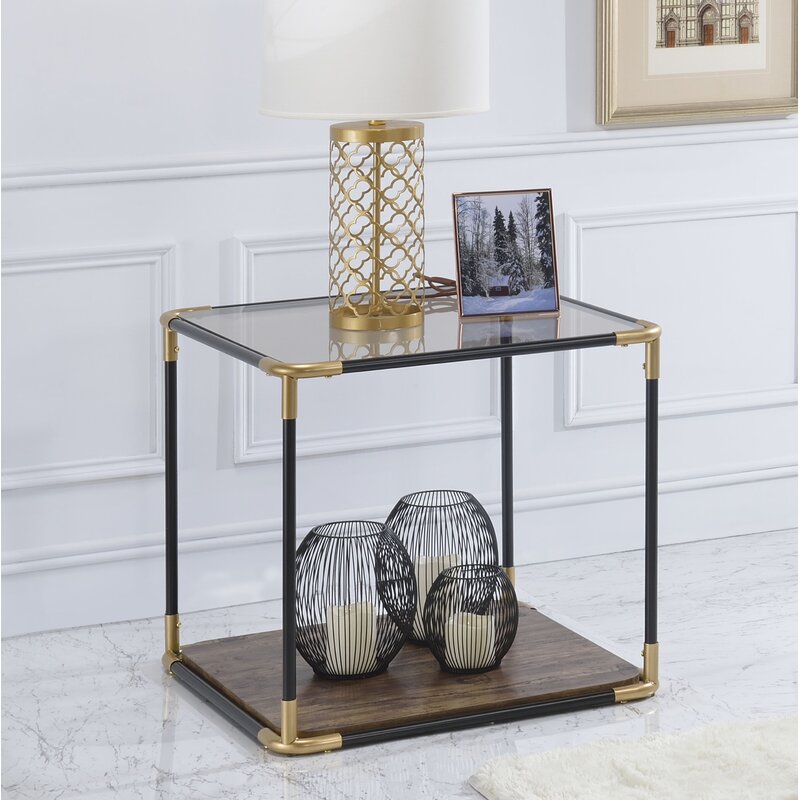 Hymes Glass Top Floor  Shelf End Table 1741AH