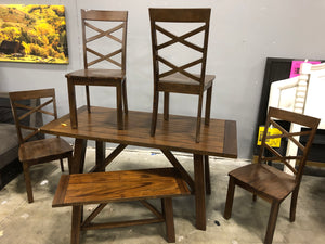 Regan 6pc Dining Set Table, 4 Side Chairs And Bench