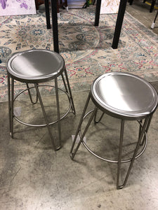 Set of 2 Avery Industrial Metal Counter Stool, Brushed Stainless Steel