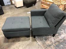 Load image into Gallery viewer, (AS IS) Gray Tufted Chair with Ottoman
