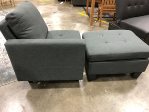 (AS IS) Gray Tufted Chair with Ottoman