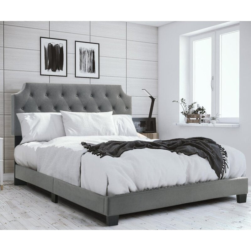 Queen Gray Idlewood Tufted Upholstered Low Profile Standard Bed MRM2459