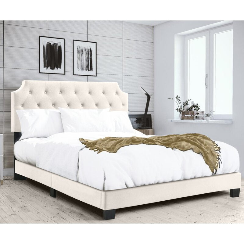 King Beige Idlewood Tufted Upholstered Low Profile Standard Bed