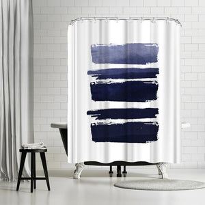 White/Cobalt Blue Ikonolexi Watercolor Strokes Single Shower Curtain (ND337)