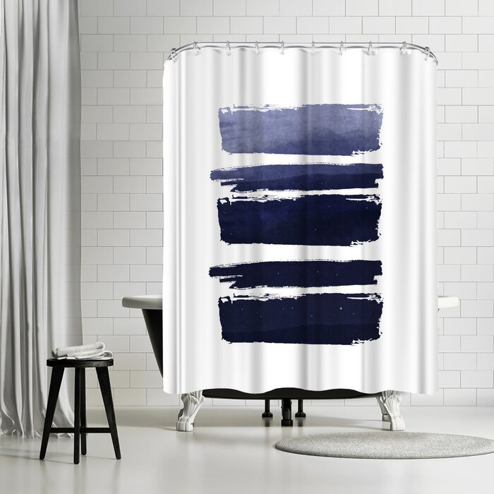 White/Cobalt Blue Ikonolexi Watercolor Strokes Single Shower Curtain (ND337)