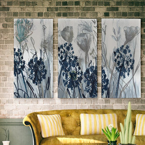 40" H x 60" W x 1.5" D Gray Indigo Field - Premium 3 Piece Wrapped Canvas Multi-Piece Image Print (SB52)
