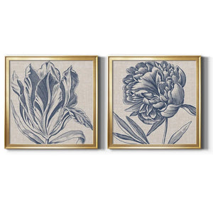 17.5" H x 35" W x 1.5" D Indigo Floral On Linen I - 2 Piece Print