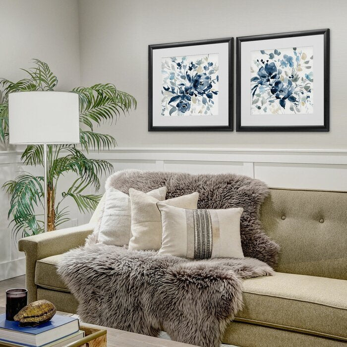 Navy Indigo Garden I 2 Piece Framed Print Set Black Frame #1422HW