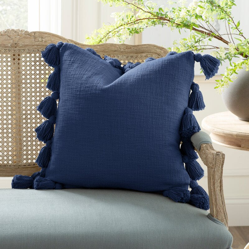 Navy Blue Interlude Luxurious Square Cotton Pillow Cover and Insert GL579