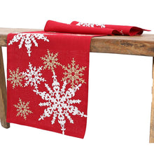 Load image into Gallery viewer, Irizarry Magical Snowflakes Crewel Embroidered Table Runner, 70&quot; L x 15&quot; W
