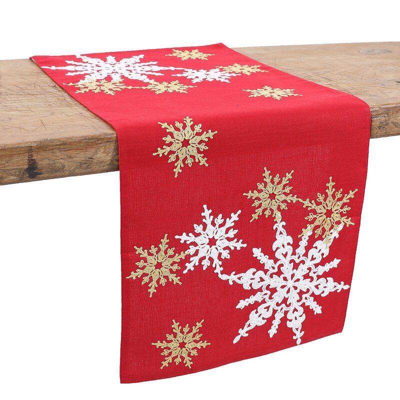 Irizarry Magical Snowflakes Crewel Embroidered Table Runner, 70