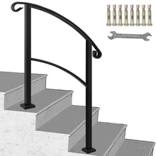 Load image into Gallery viewer, 41.7&quot; H x 36.4&quot; W x 3.9&quot; D Iron Step Handrail Stair Railing 1-3 Steps Adjustable Handrail Matte Black
