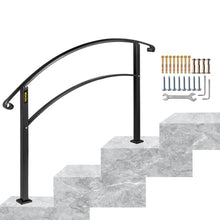 Load image into Gallery viewer, 41.7&quot; H x 36.4&quot; W x 3.9&quot; D Iron Step Handrail Stair Railing 1-3 Steps Adjustable Handrail Matte Black
