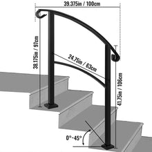 Load image into Gallery viewer, 41.7&quot; H x 36.4&quot; W x 3.9&quot; D Iron Step Handrail Stair Railing 1-3 Steps Adjustable Handrail Matte Black
