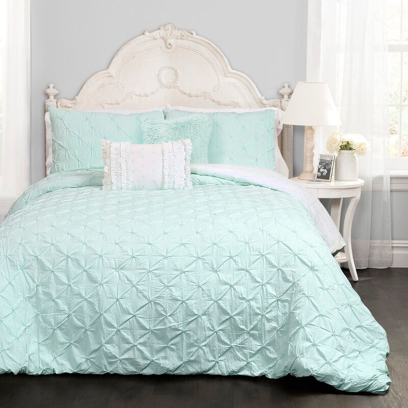 Full/Queen Comforter + 2 Shams + 2 Throw Pillows Aqua Ishee Comforter Set 306AH