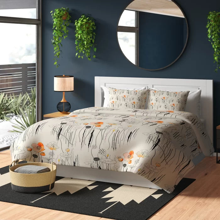 King Comforter + 2 King Shams Iveta Abolina Gray/Orange Microfiber Modern & Contemporary Comforter Set