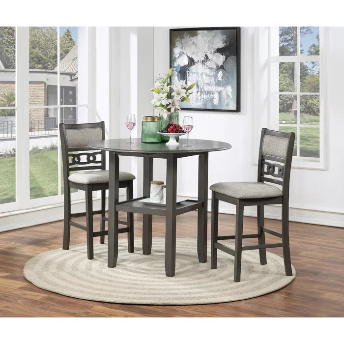 37.75'' H x 15.75'' W x 21.25'' D Gray Jackins Counter Height Drop Leaf Solid Wood Dining Set
