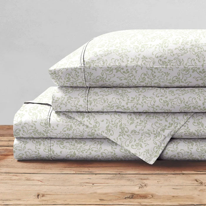 Twin Jacksonville 144 Thread Count Floral 100% Cotton Percale Sheet Set