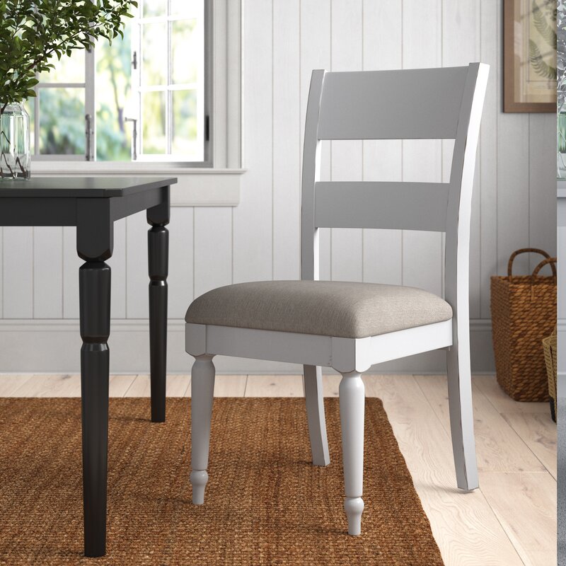 Jaclin Linen Ladder Back Side Chair in Linen/Off-White (Set of 2) 7358RR