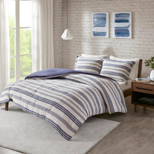 Load image into Gallery viewer, Twin/Twin XL Duvet Cover + 2 Shams Navy Janley Cotton Blend 3 Piece Duvet Cover Set
