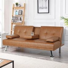 Load image into Gallery viewer, Janni 66&#39;&#39; Wide Faux Leather Cushion Back Convertible Sofa with Cup Holder

