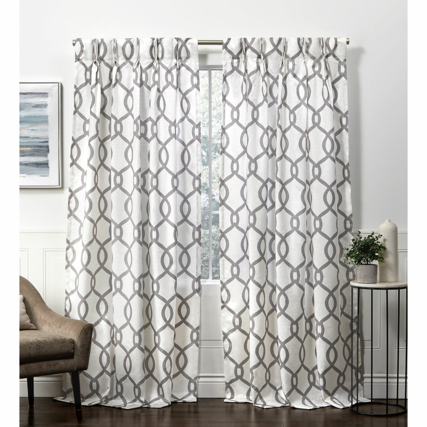 Jasmin Geometric Room Darkening Pinch Pleat Curtain Panels (Set of 6 panels) 1943AH