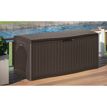 Load image into Gallery viewer, Brown Java Herringbone Outdoor 124 Gallon Resin Deck Box  7807
