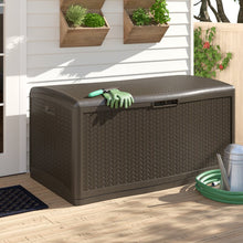 Load image into Gallery viewer, Brown Java Herringbone Outdoor 124 Gallon Resin Deck Box  7807
